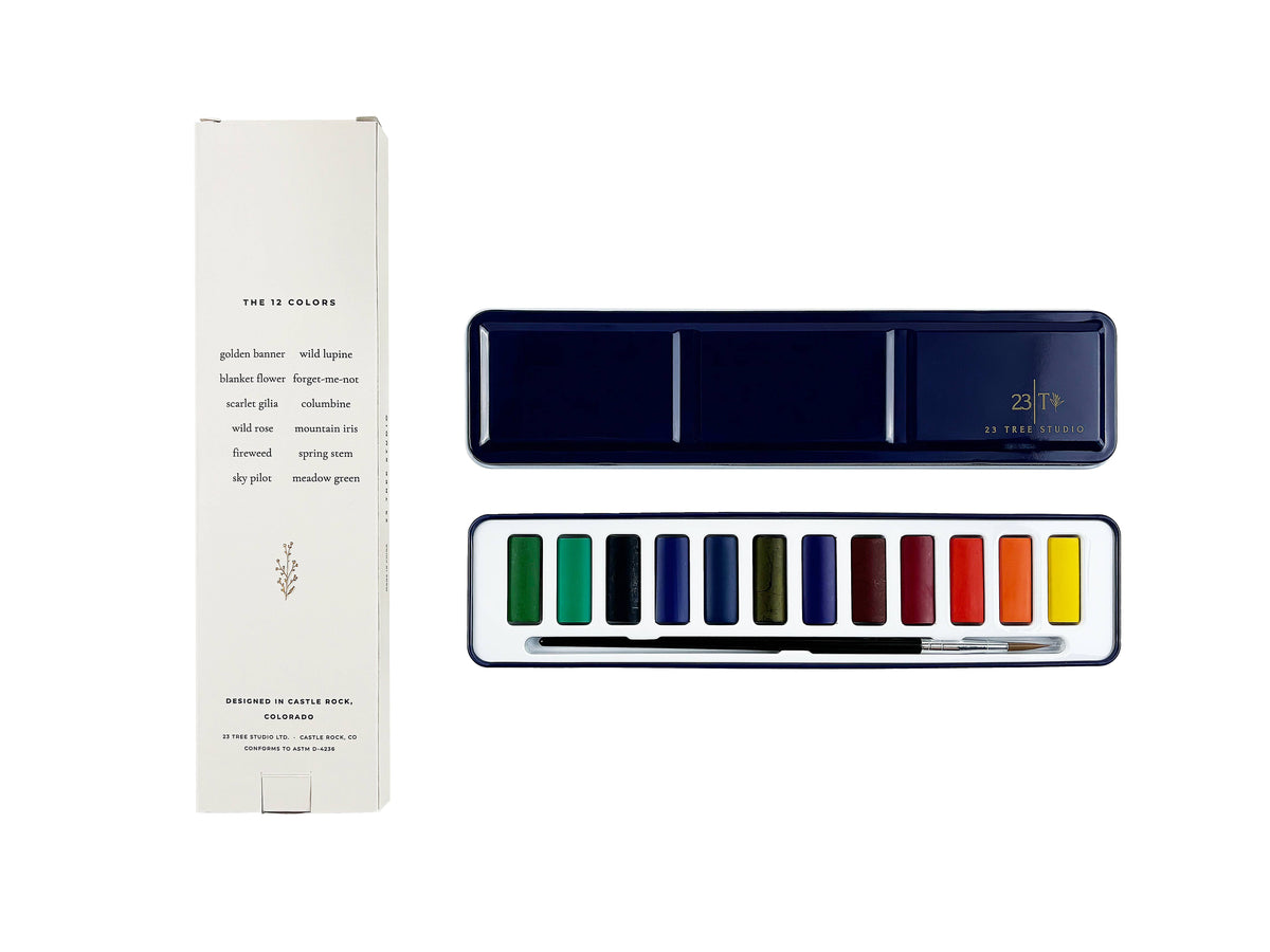 Wildflowers 12 gift box with the navy tin