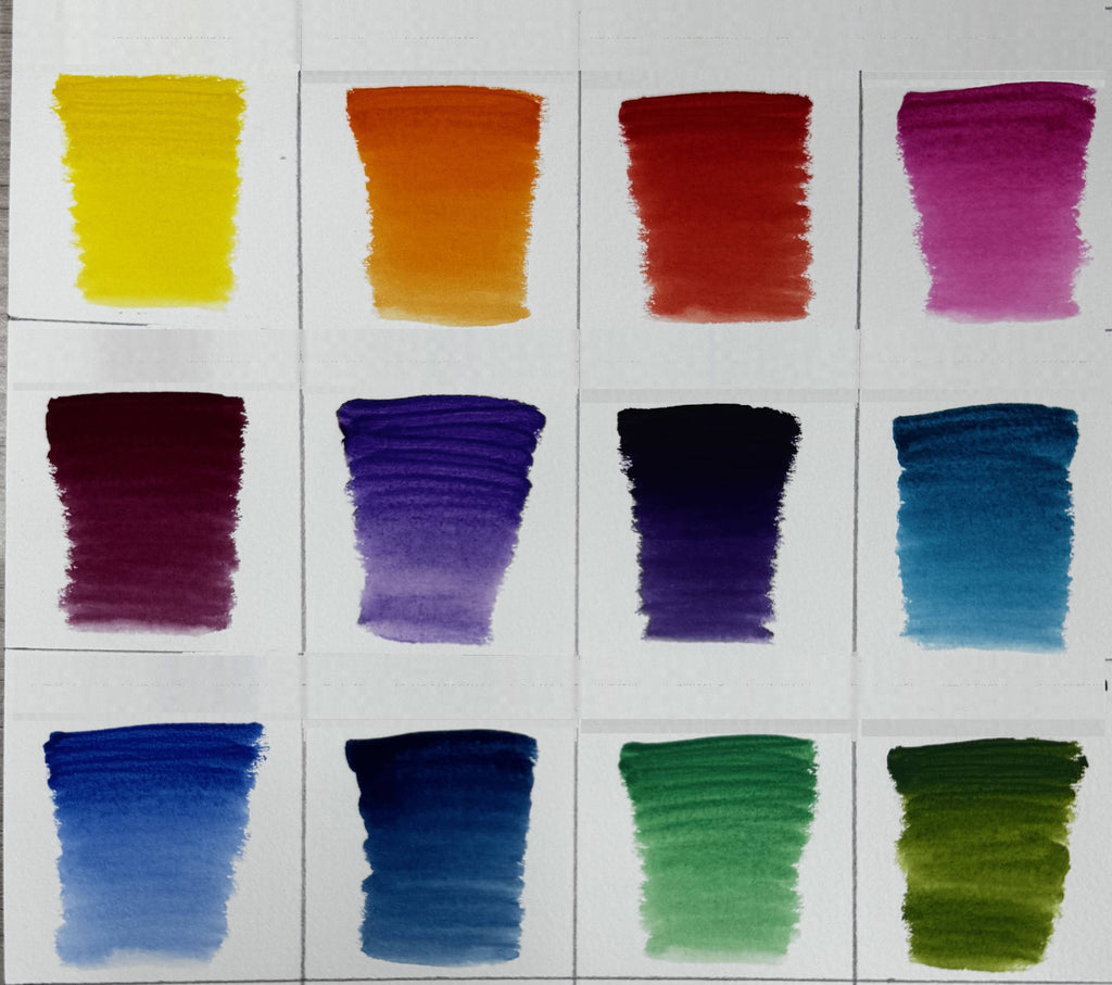 The twelve Wildflowers colors painted as swatches