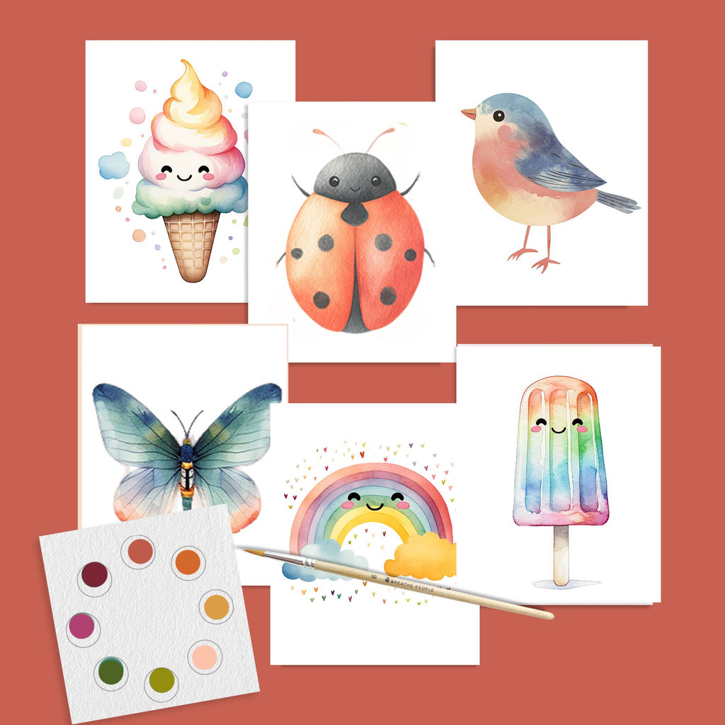 Watercolor Art Print Postcard Kit Kids All in One Beginner
