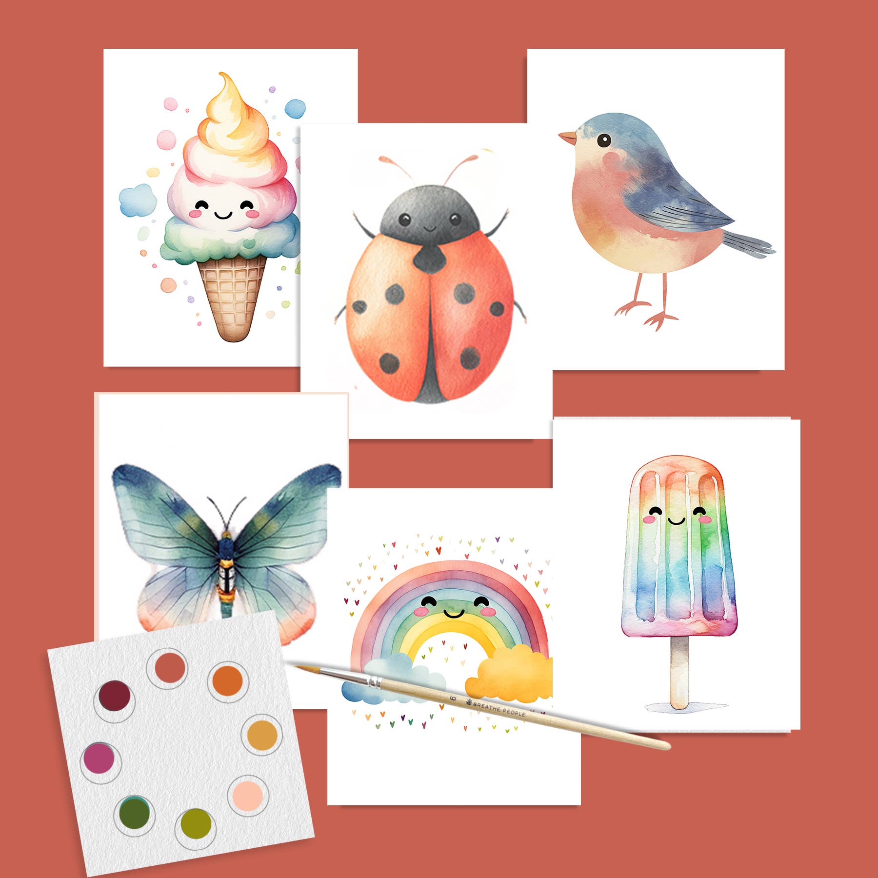 Watercolor Art Print Postcard Kit Kids All in One Beginner